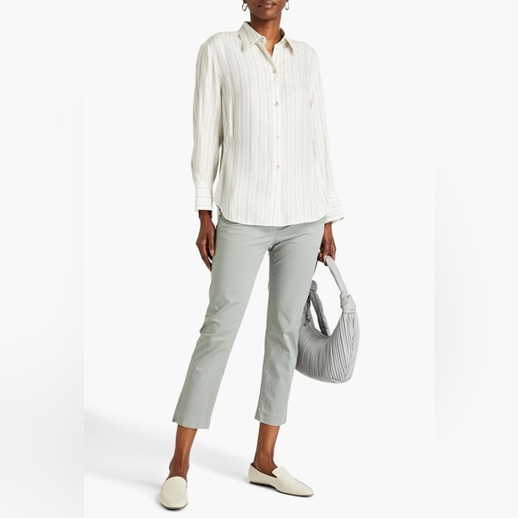 Vince Striped Silk Blend Twill Shirt Cream Black Excellent Size XS - Picture 12 of 12